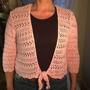 Open Weave 3/4 Sleeve Cropped Sweater